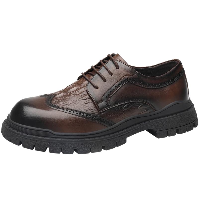 Brand Thick Designer Lace Up Oxford Shoes Round Toe Thick Platform Genuine Leather Shoes Luxury Men Casual Business Dress Shoes