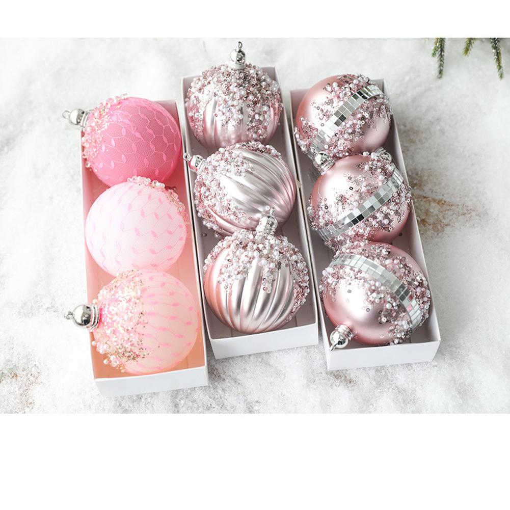 Classic Ornament Shape Matte Christmas Balls Pink Sequin Ornaments