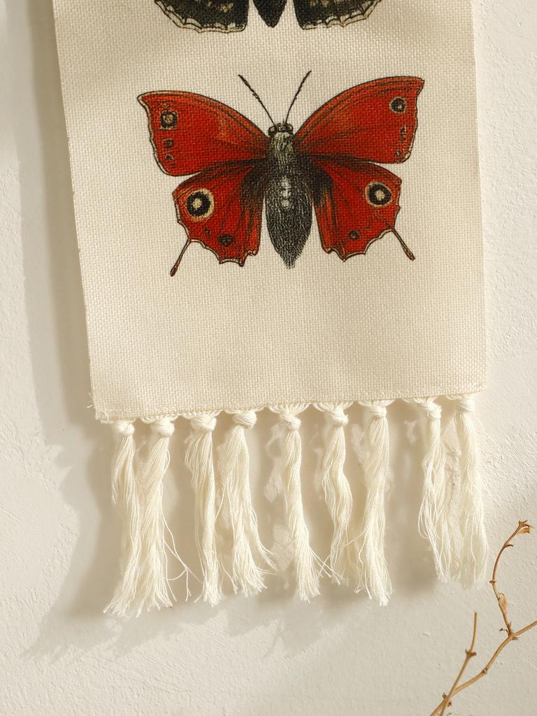1pc Vintage Boho Butterfly Moth Wall Art Tapestry, Cotton Banner with Tassels – Rustic Nature Home Decor for Living Room Bedroom