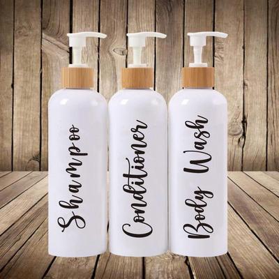 Set de 3 dispensadores de jabón de plástico Botella de loción para encimera Botella vacía rellenable para baño Para champú Gel de ducha Acondicionador para el cabello