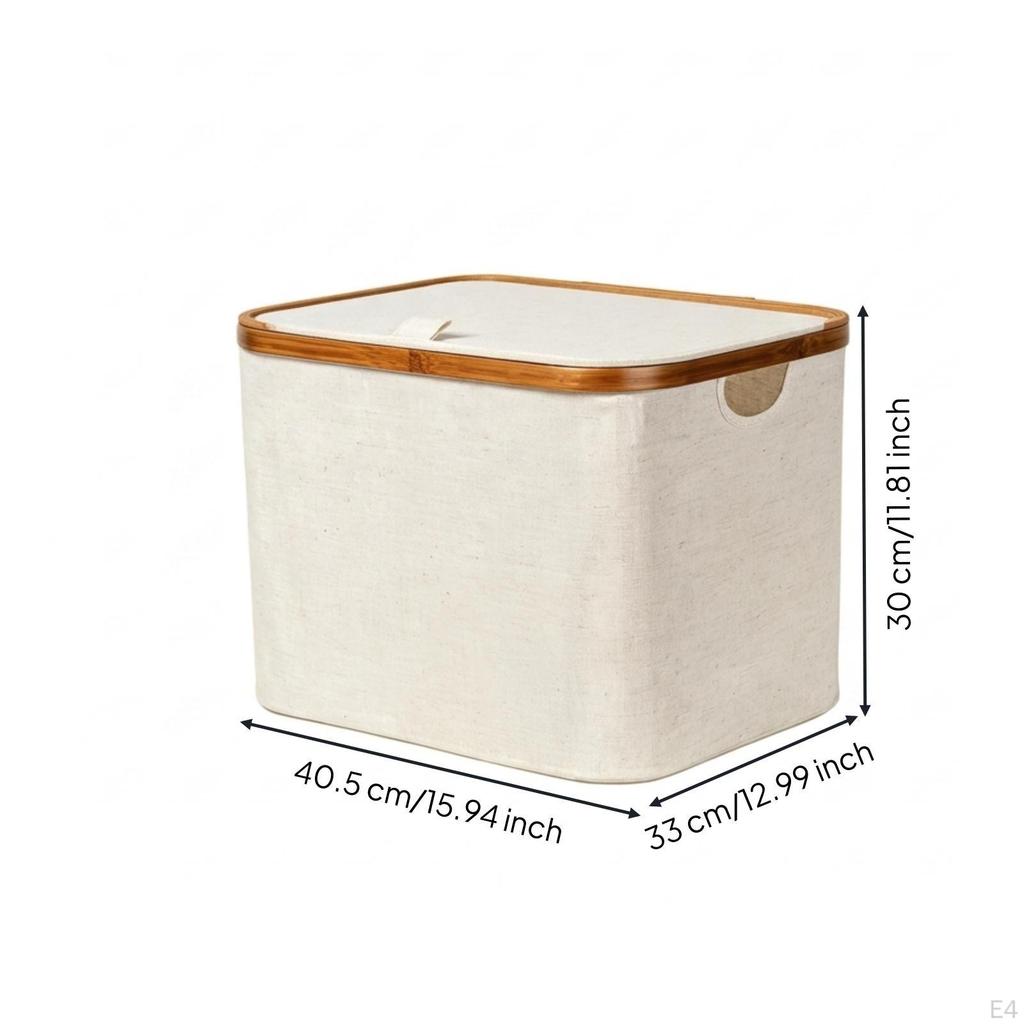 Storage Basket with Bamboo Frame SpaceSaving Foldable Textile Organizer Bin for
