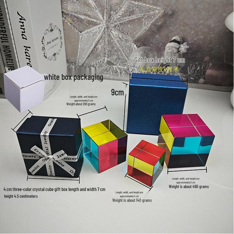 Three-Color Crystal Cube Prism: Study Ornament & Sun Catcher
