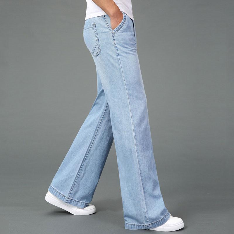 Ausgestellte Jeans für Herren, Boot-Cut-Bein, ausgestellte, lockere, hohe Taille, klassische Designer-Denim-Jeans für Herren