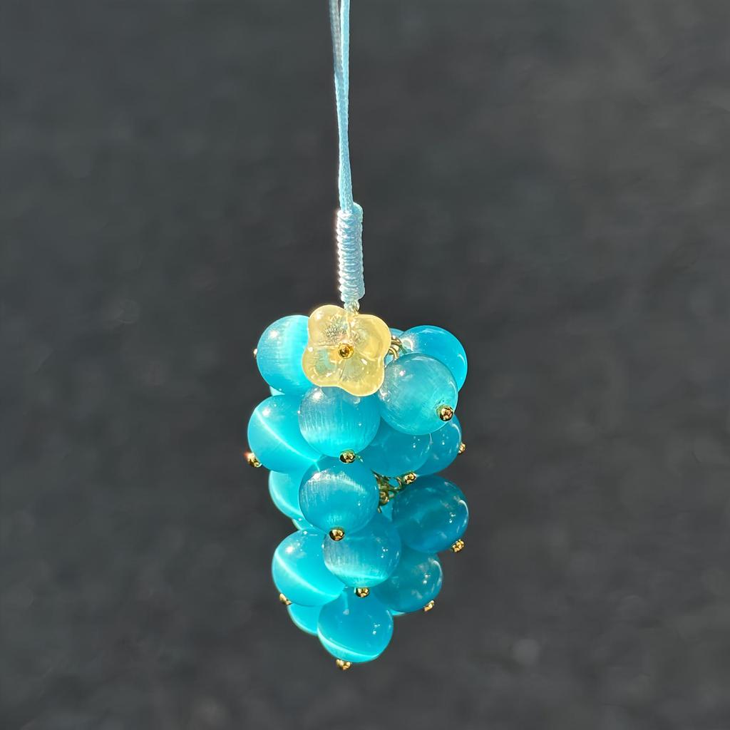 Step by Step Chalcedony Keychain Pendant: Summer Red & Green Grapes Beads Jewelry Bag Charm