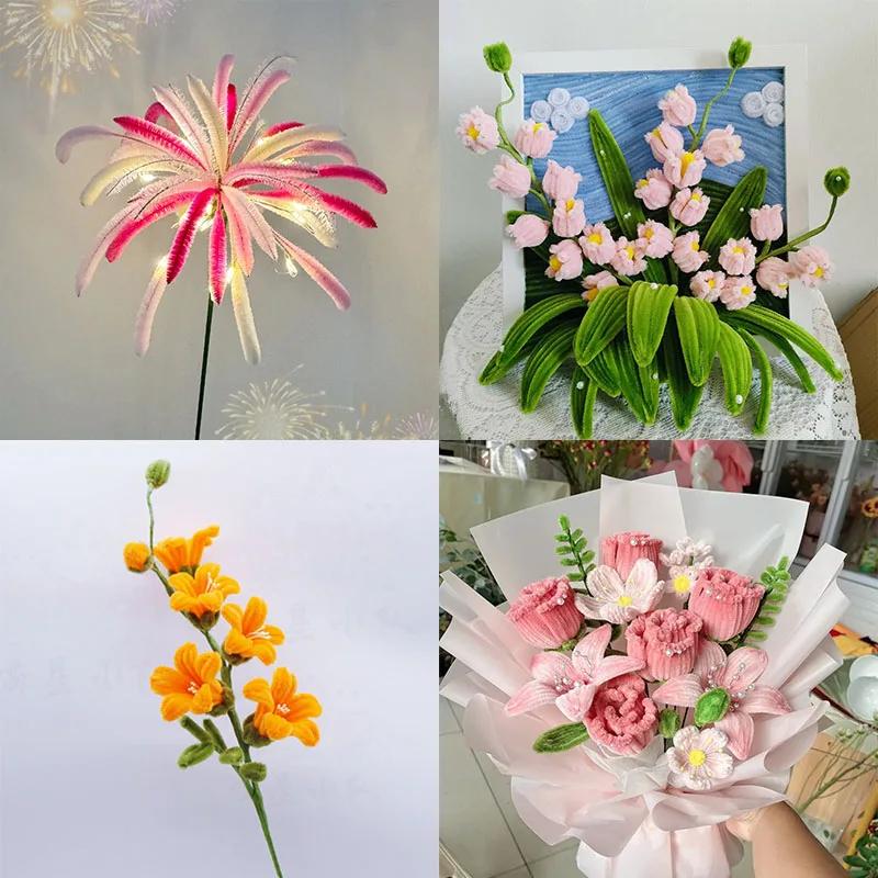 Artificial Flower Stem Wire Flower Pole Rod for Diy Chenille Stems Stick Simulation Flower Material With Green Floriculture Tape