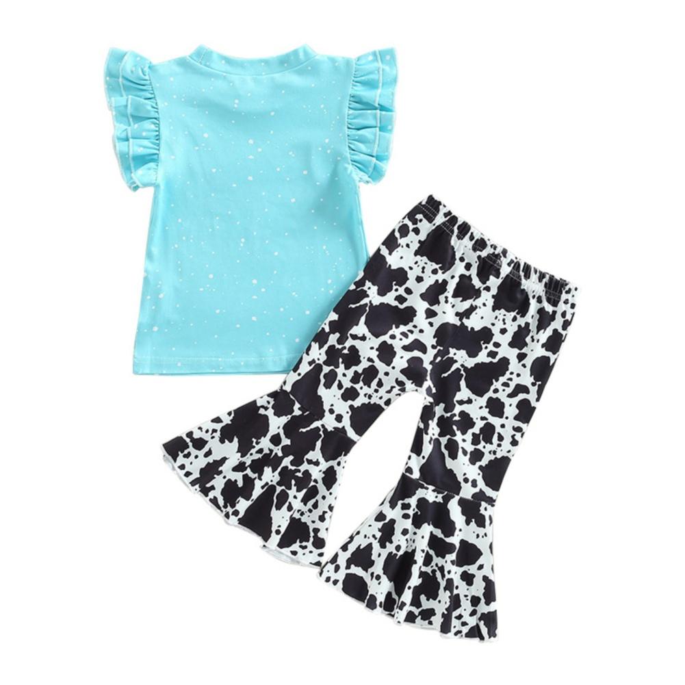 Girls Clothing Set Sleeveless Summer Floral Printed Top T-shirt+ Flared Trousers  2Pcs Toddler Kids Clothes