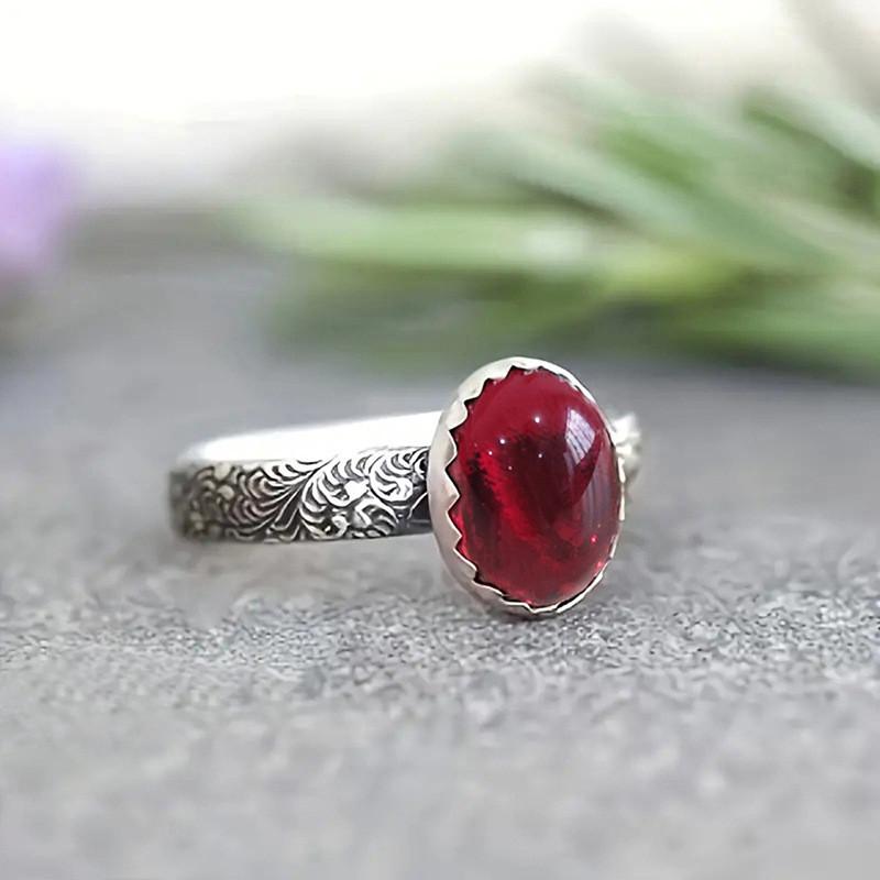 CopperVintage Red Stone Rings for Women Elegant Lady Accessories Anniversary Party Retro Jewelry