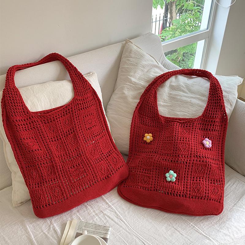 Basit Tığ İşi Tote Çantalar Moda Oyuk Örgü Kadın Çantaları Günlük Kadın Omuz Çantaları Bayan Alışveriş Üst Saplı