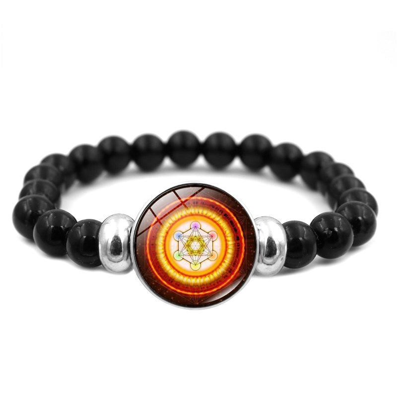 Таинственный браслет с кнопками в виде куба Метатрона, сакральная геометрия, цветок жизни, эластичные черные бусины, браслеты-нити для мужчин и женщин