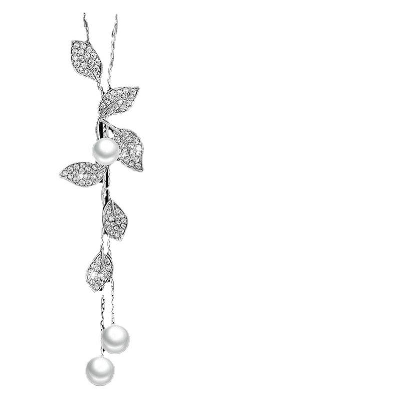 Korean Spring Pearl Leaf Tassel Necklace Pendant for Sweaters