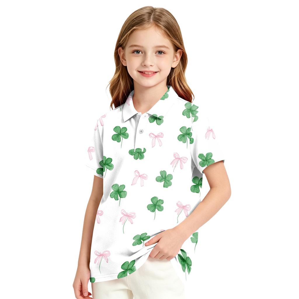 Girls' Polka Dot Print Casual T-Shirt for School Uniform and Everyday Wear