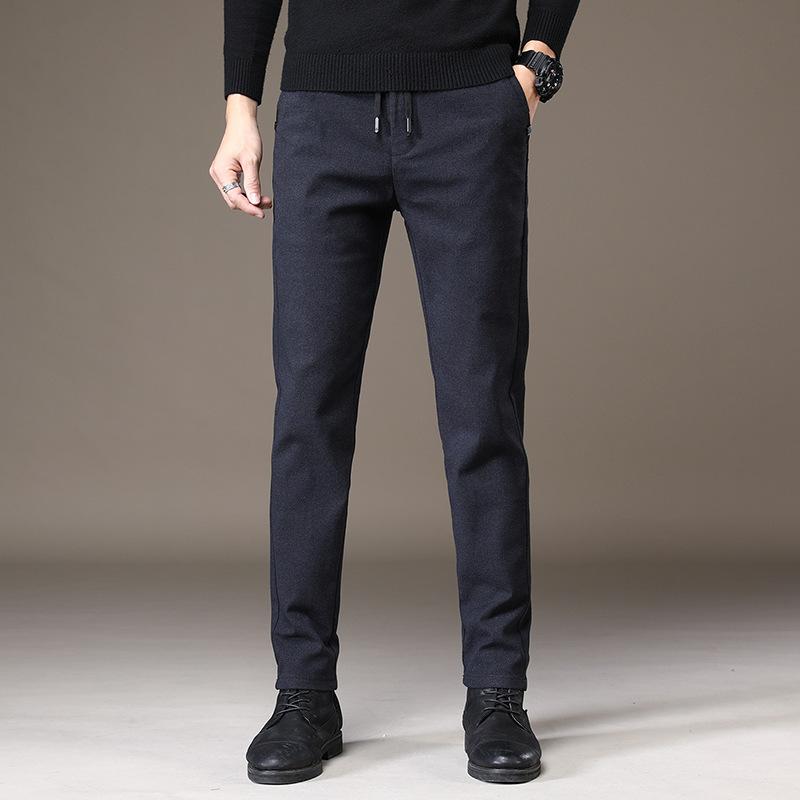 Jesienne i zimowe wełniane spodnie dresowe z elastycznym pasem dla mężczyzn, proste, luźne, wszechstronne, długie spodnie z przetarciami