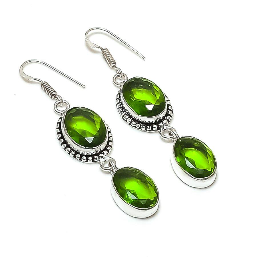 Натуральный камень перидот Ручная работа Серебро 925 пробы Серьга 2,36  AE-11859