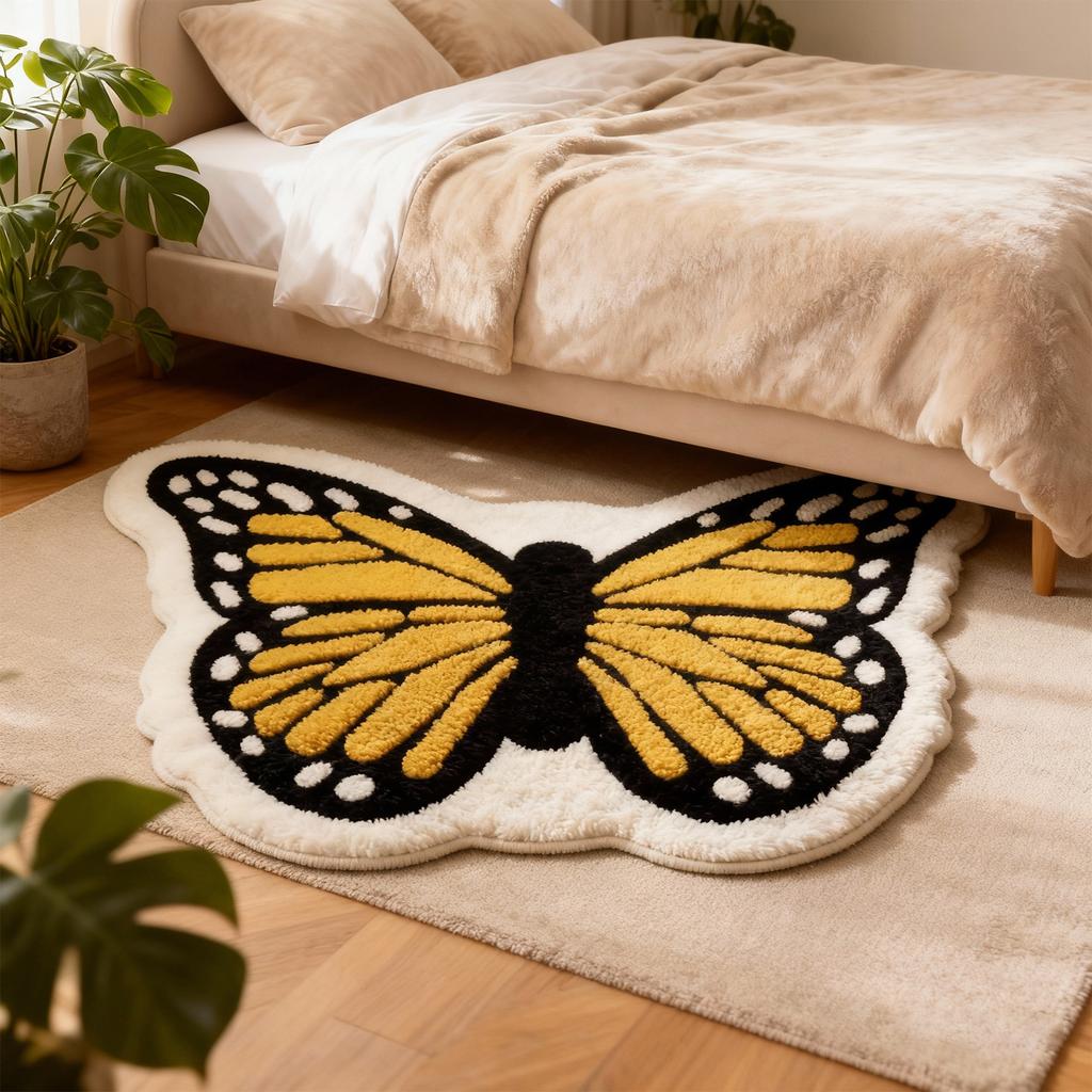 70*100cm Butterfly-shaped Faux Cashmere Rug, Skin-friendly And Comfortable Bedside Blanket