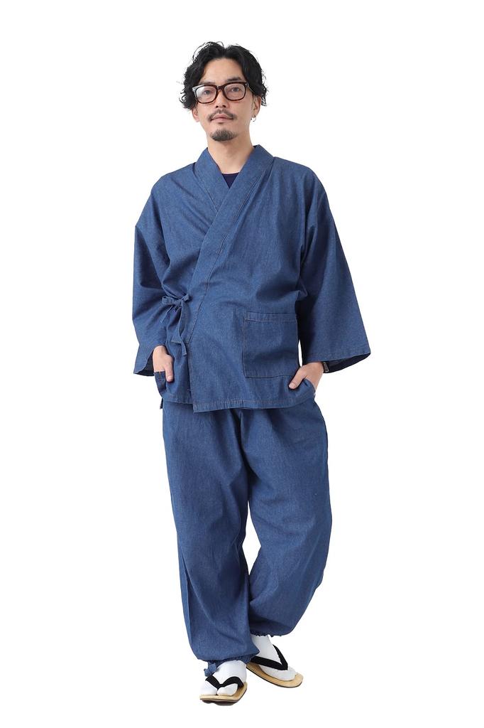 Denim Samue for All Year All Set Everyday Blue [Tayutaf] Men, Round, Men's Samue, Seasons, Kimono, Up, Cotton, Kimono, Workwear, Loungewear, Roomwear,