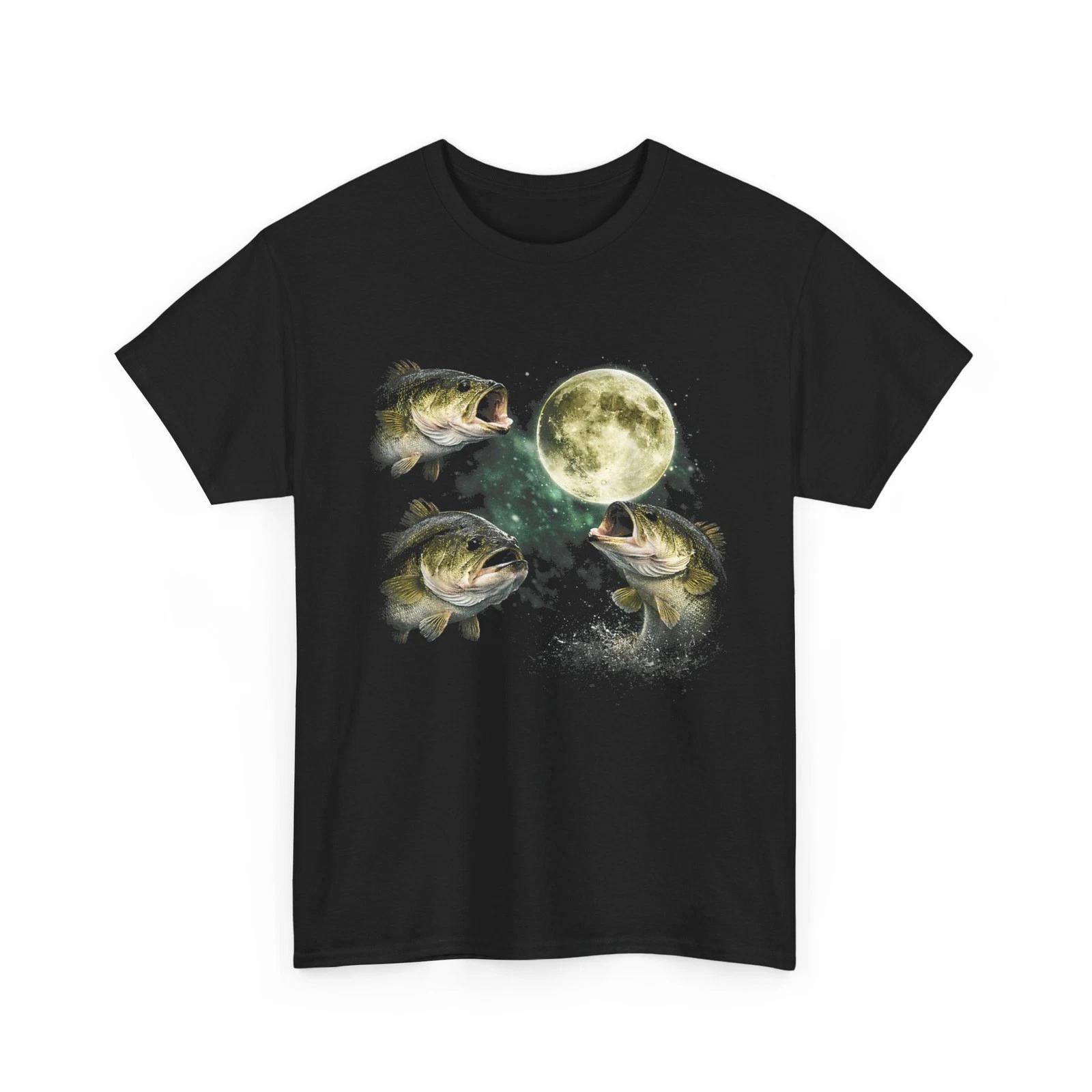 Bass Fish Howling to The Moon Shirt, Angler Fisherman Fishing Lovers T-Shirt 3XL