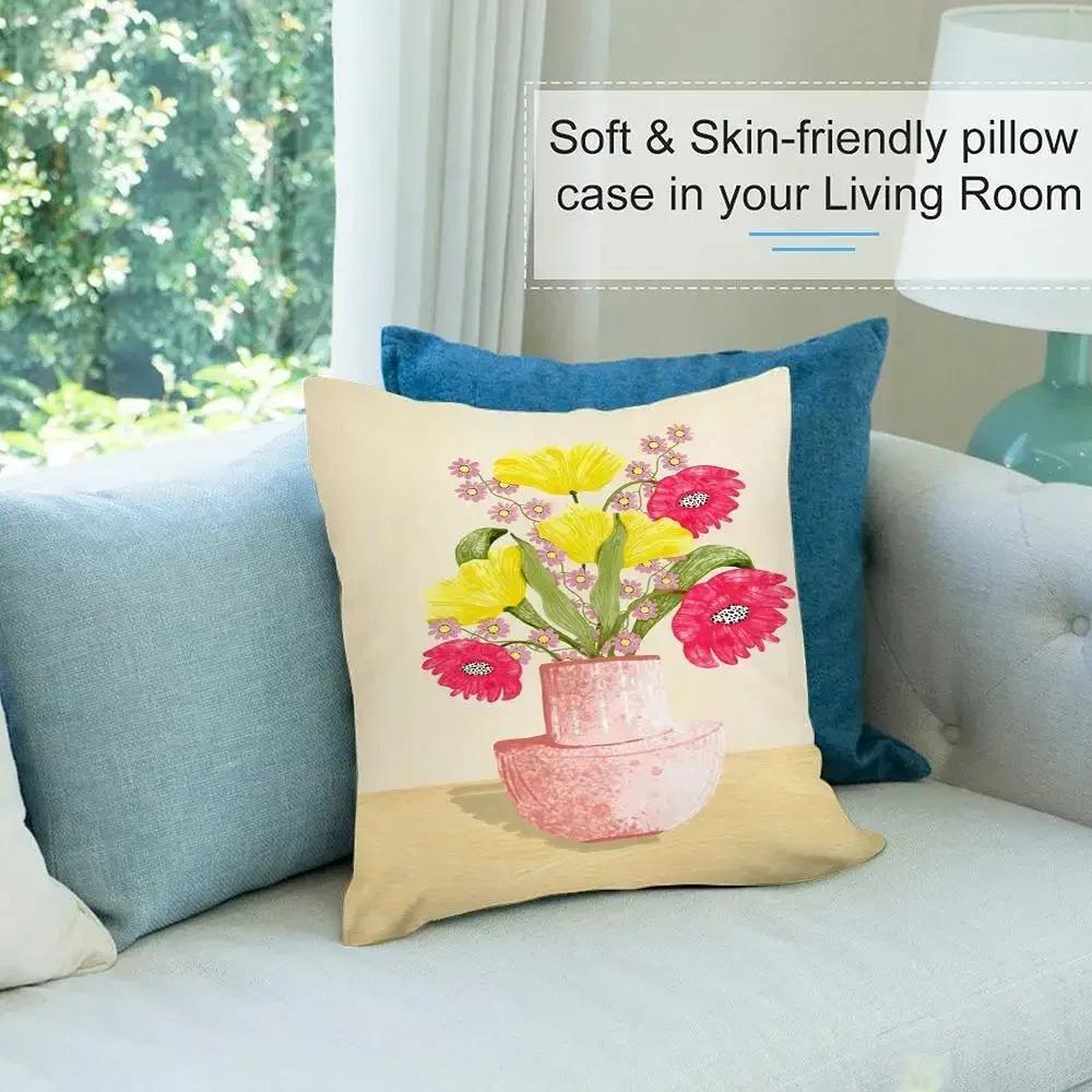 Art Flower Vase Pillow Case Short Plush Double-sided Print Square Throw Pillow Covers Sofa Home Cushion Decor