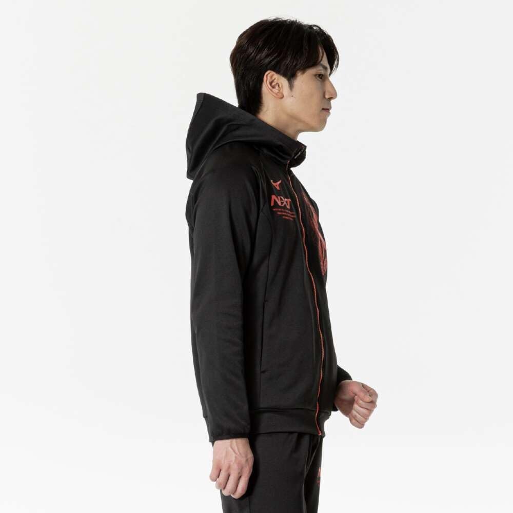 Mizuno Sweat Training 32JCB760 N-XT Hoodie, Fleece-Lined, Warm, Wear, Black,