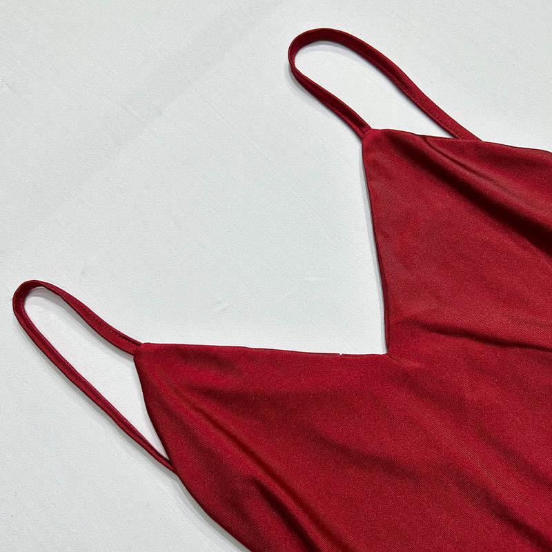 Women's Red Deep V Backless Halter Fishtail Dresses