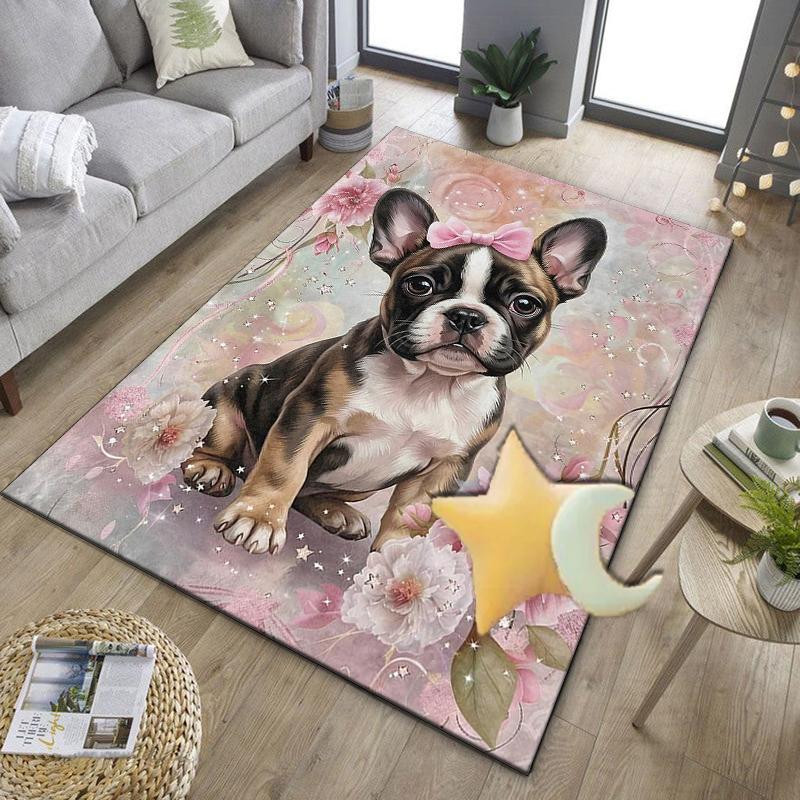 Cartoon Bulldog Stars Office Rug Chair Mat, Entryway Carpet, Suitable for Front Door, Bedroom, Living Room, Desk, Holiday Gift