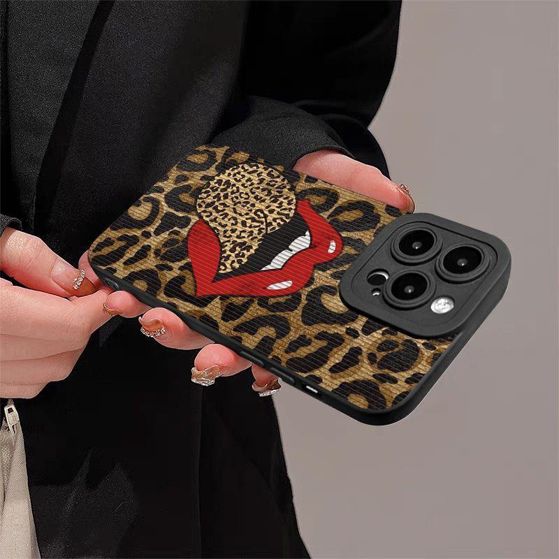 Hot Red Lip Leopard Print Phone Case For Samsung Galaxy S25 S24 S23 S22 S21 S20 Note20 FE Plus Ultra 4G 5G Soft Silicone Cover
