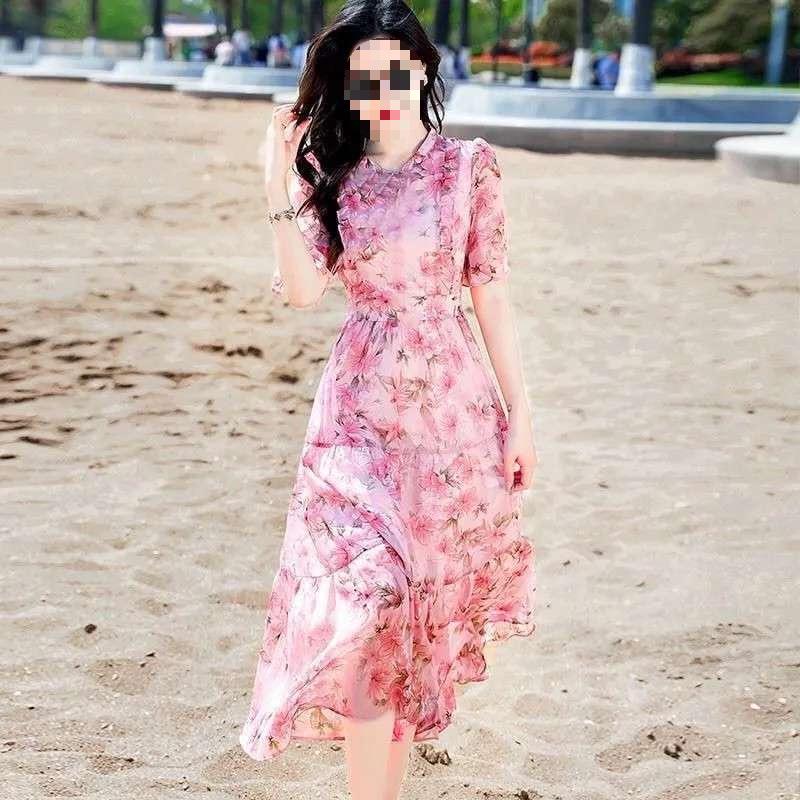 2026 Summer French Niche High-Waist Chiffon Dress