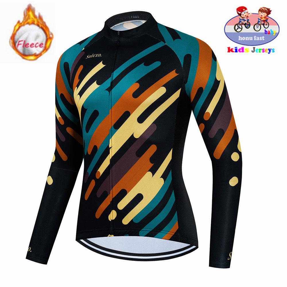 Winter Warm Cycling Clothing Set Children's  Thermal Fleece  Long Sleeves Kids Bike Clothing Outdoor Mountain Bicycle Uniform Bike Wear