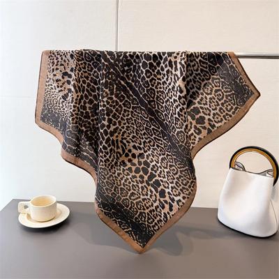 Style Leopard Print Herringbone and Linen Small Square Scarf Silk Scarf Imitation Velvet Scarf Shawl Sun Protection Scarf