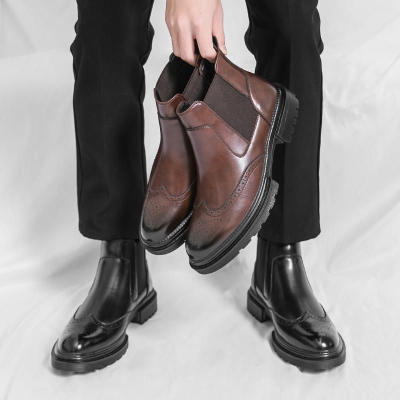 2025 Men's High-top Chelsea Leather Boots: Cross-border Fashion Slip-on Ankle & Martin Style