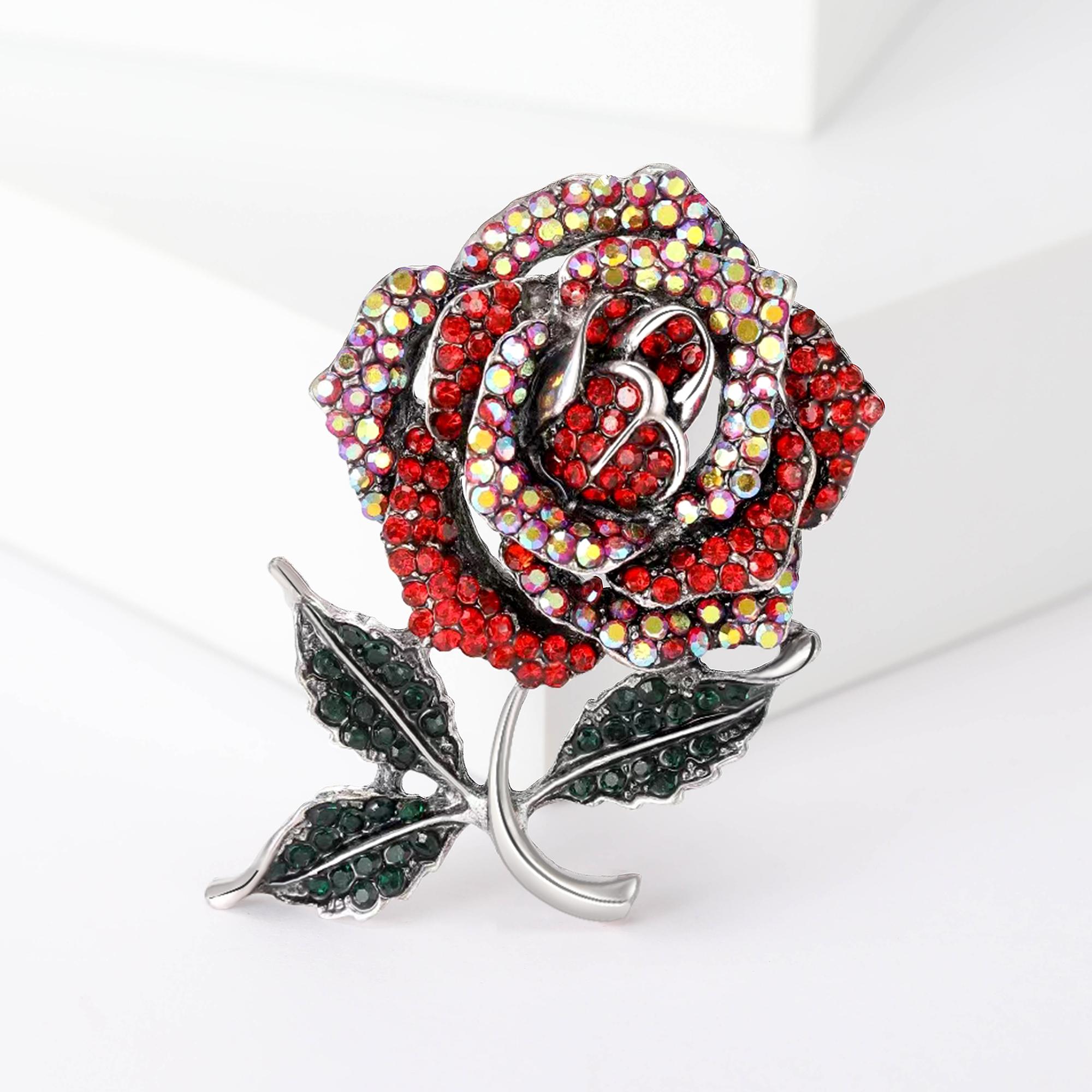 Luxury Rhinestone Plant Rose Brooches for Women Unisex Wedding Mother s Day Valentine s Day Best Gifts Pins Office Party Friend