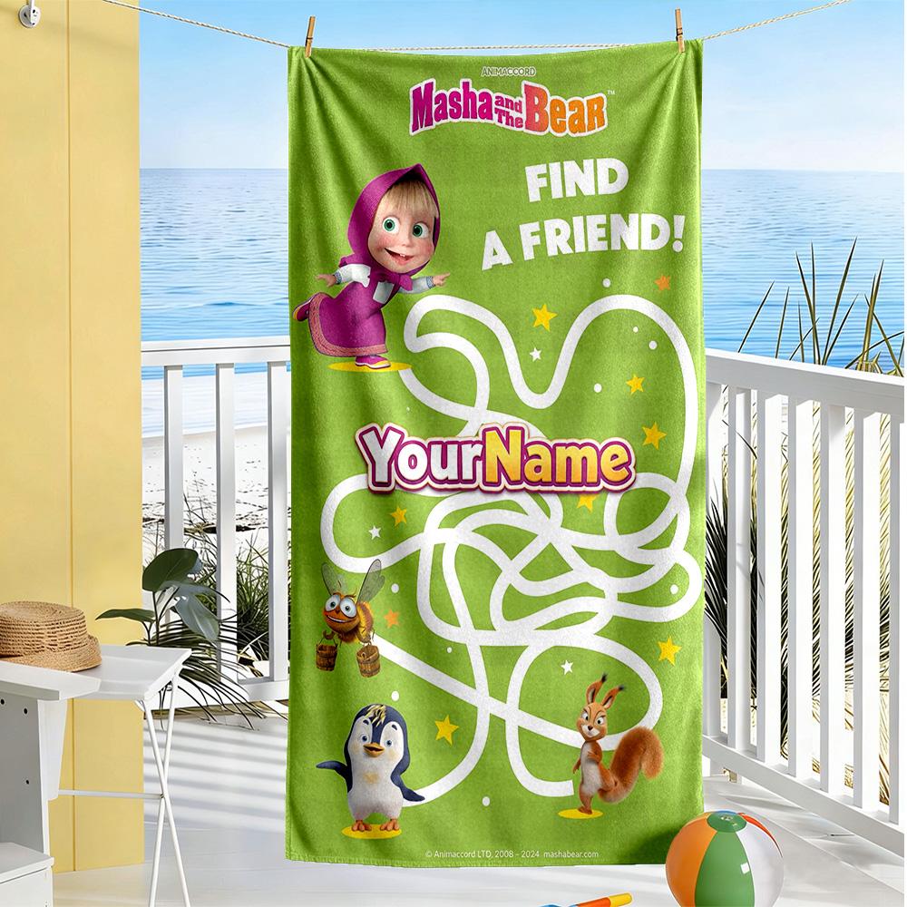 Masha Bear Customize Your Name Beach Towel Soft Durable Quick-Dry Portable for SwimmingBeachCamping Travel Beach AccessoriesGym