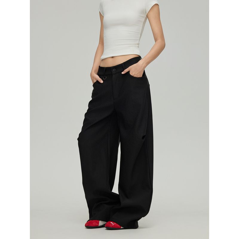 Black of Exit Old Money Style Pleated Solid Color Textured Straight-Leg Suit Pants New Wide-Leg Casual Pants for Men