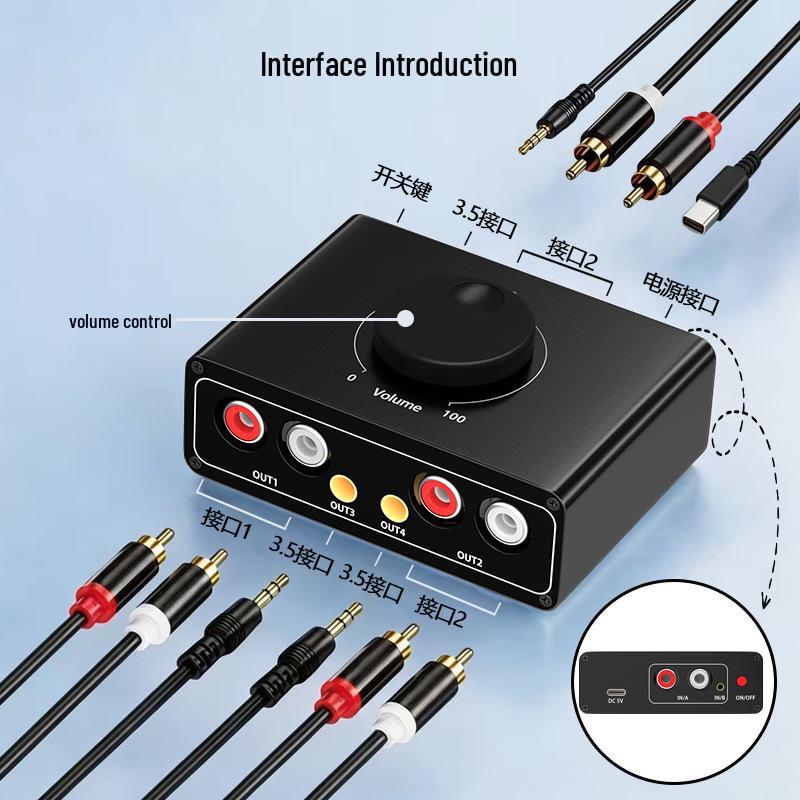 3.5mm RCA Audio Amplifier & AV Switcher for Headphones, Phones, Computers, Speakers
