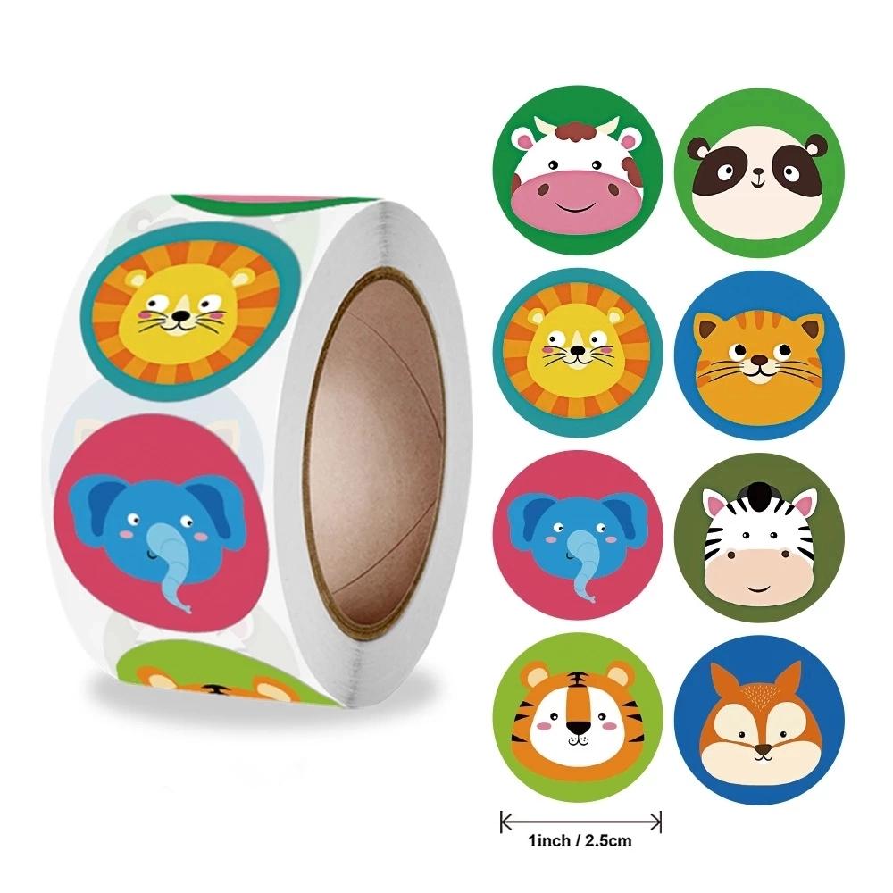 New 500pcs/roll Animals Stickers For Kids Teacher Reward Stickers School Classroom Supplies Round Encourage Stickers