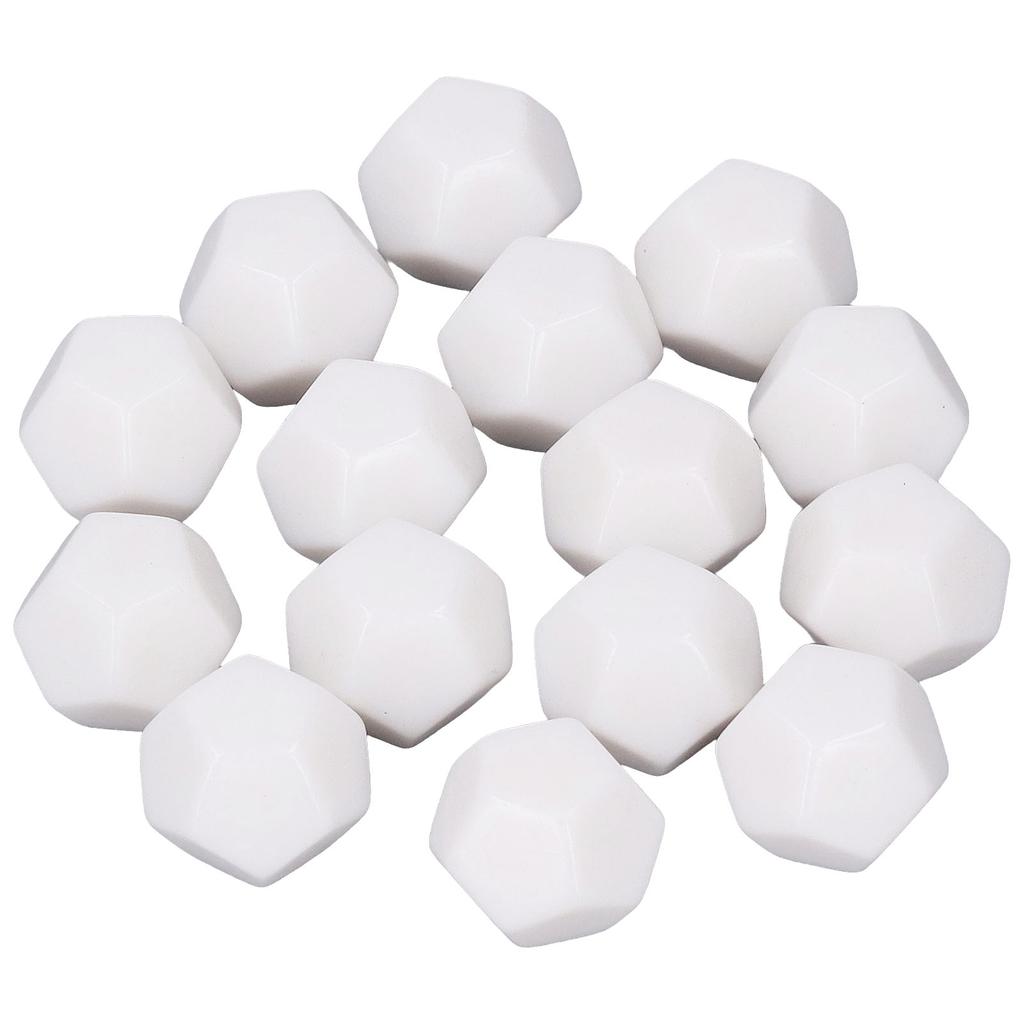 30PCS 12 Sided Blank Dice Plastic Write On Teaching Dice Cubes Polyhedral Dice Kit for Entertainment Education 2.2cm White