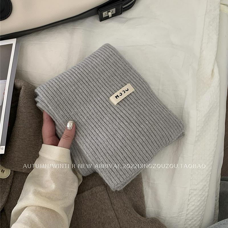 Solid color wool scarf women's autumn and winter warm versatile white student knitted scarf tide