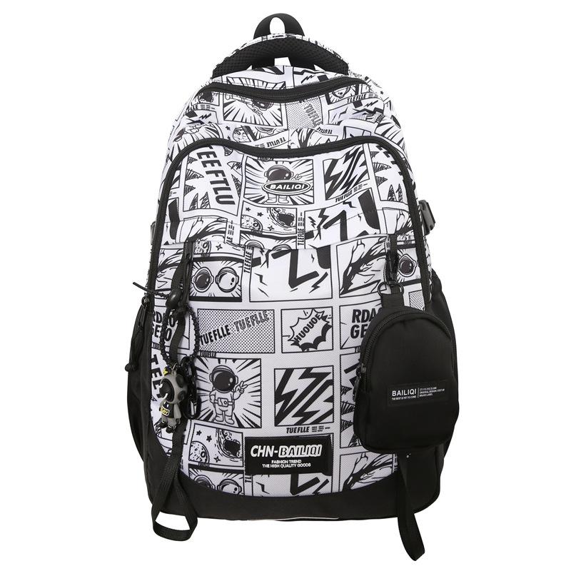Schoolbag New Large Capacity Backpack Junior High School Student School Bag Men's and Women's Casual Backpack Printed Color School Bag Students