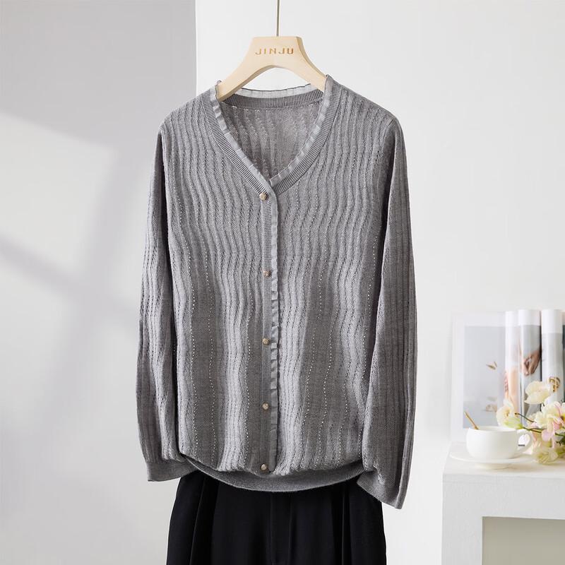 Jinjuku Women s V-Neck Lace Patchwork Wool Blend Knit Top M