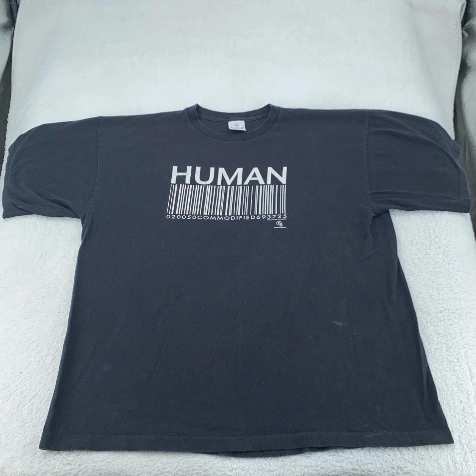 

Human Barcode Shirt Mens XL Black Graphic Tee Commodified Slogan M