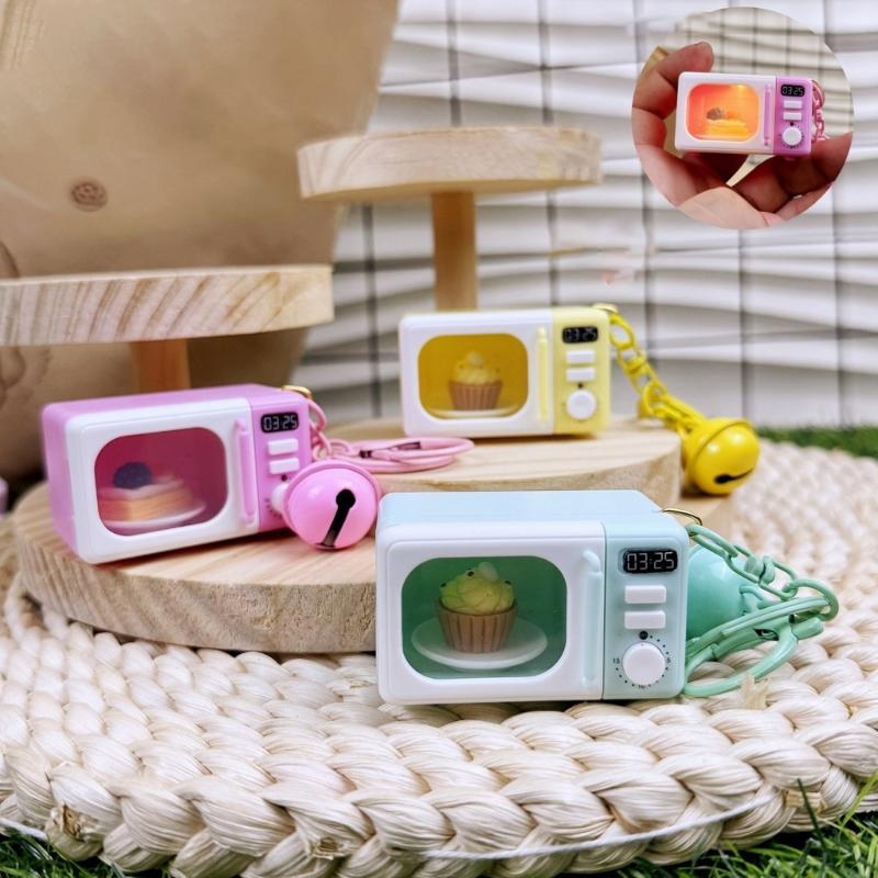 Realistic Pretend Microwave Keyring Fit for Phones Educational Role Play Toy With Rotating Knob And Light Sound Effects