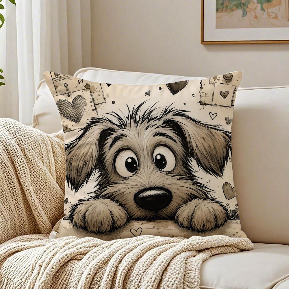 Cute Dog-Patterned Pillow Case Breathable Organic Short Plush Cushion Covers Machine Washable Wrinkle-Resistant Soft Durable