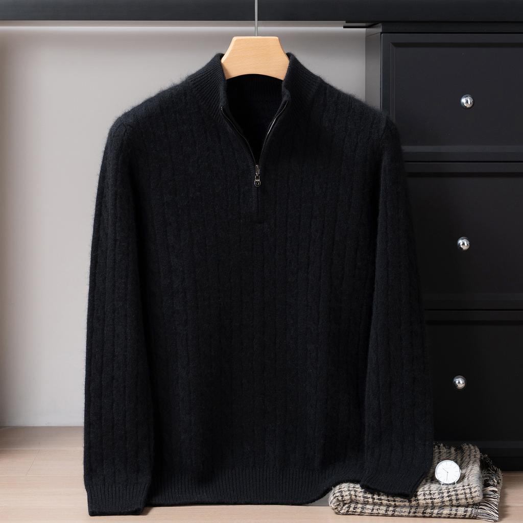 Thickened zipper semi-high pure cashmere sweater long-sleeved pullover sweater high luxury knitted sweater