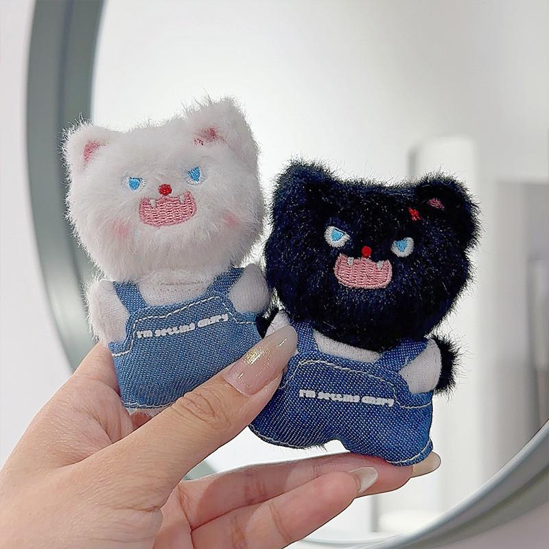 Overalls Angry Cute White And Black Cat Plush Doll Pendant Decoration Bag