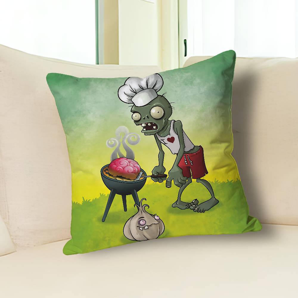 Hot P-Plants Zombies Game Pillow Cases for Bedroom Living Room Sofa Home Decor Polyester Cushion Cover with Zipper