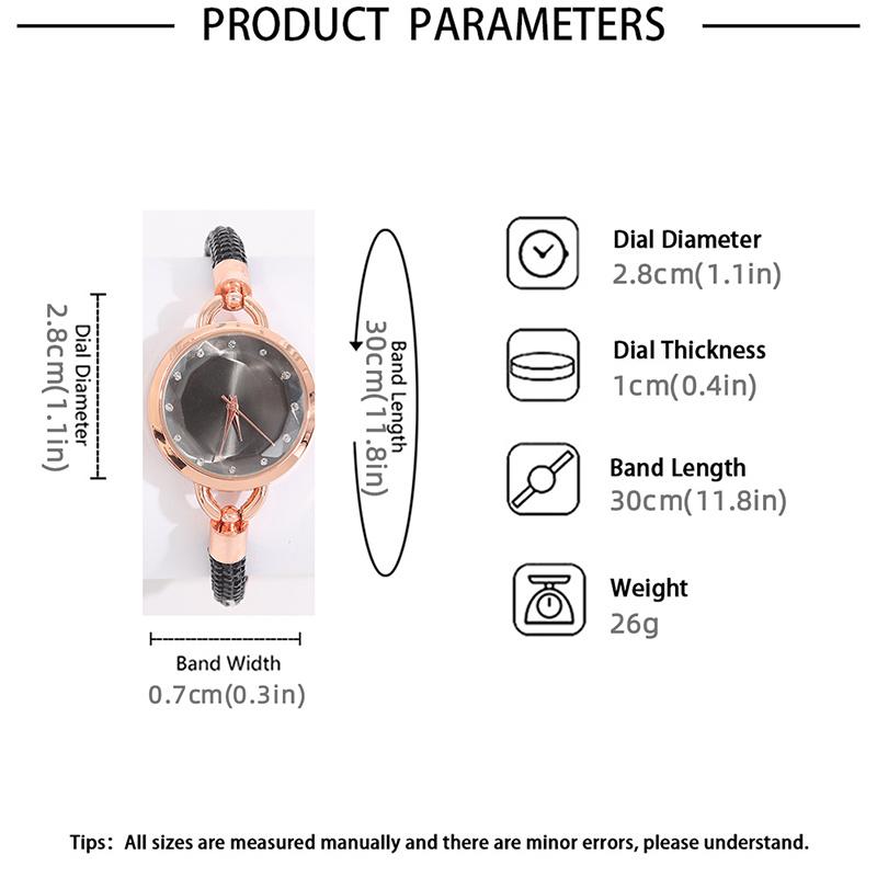 5PCS Fashion Personalized Women's Gold Diamond Band Pointer Quartz Watch Heart Shaped Female Pendant Necklace Bracelet Earnail Jewelry Set