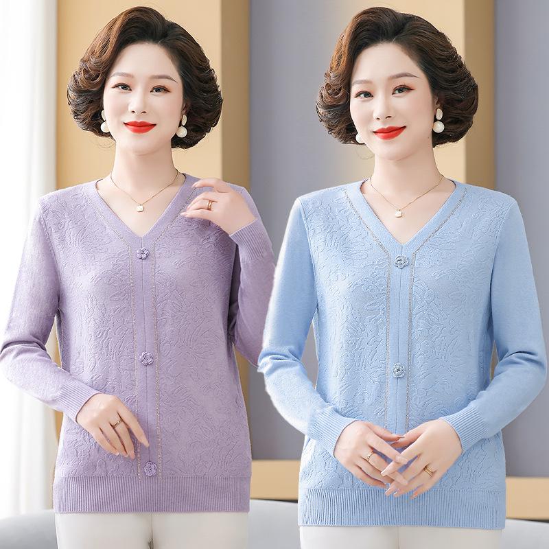 Maglione a maglia alla moda per donna di mezza età e anziana - Primavera/Autunno 2026 - Top a strato base che copre la pancia