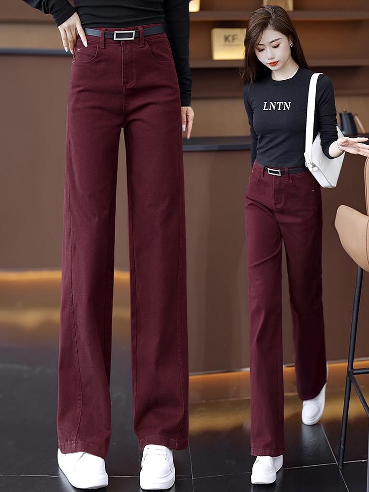 Damen 2025 High-Waisted Dunkelblaue Straight-Leg Jeans - Slim Fit, Wide-Leg, Lässige Frühling & Herbst Hose