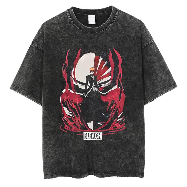 Japanese anime Bleach Zaraki Kenpachi graphic print t-shirt for men and women manga t-shirts Harajuku men s oversized washed cotton t-shirt S