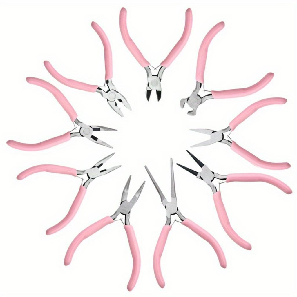 9pcs mini jewelry pliers, round curved needle tips, DIY tool kit suitable for jewelry production and repair, top cutting pliers, round mouth pliers,