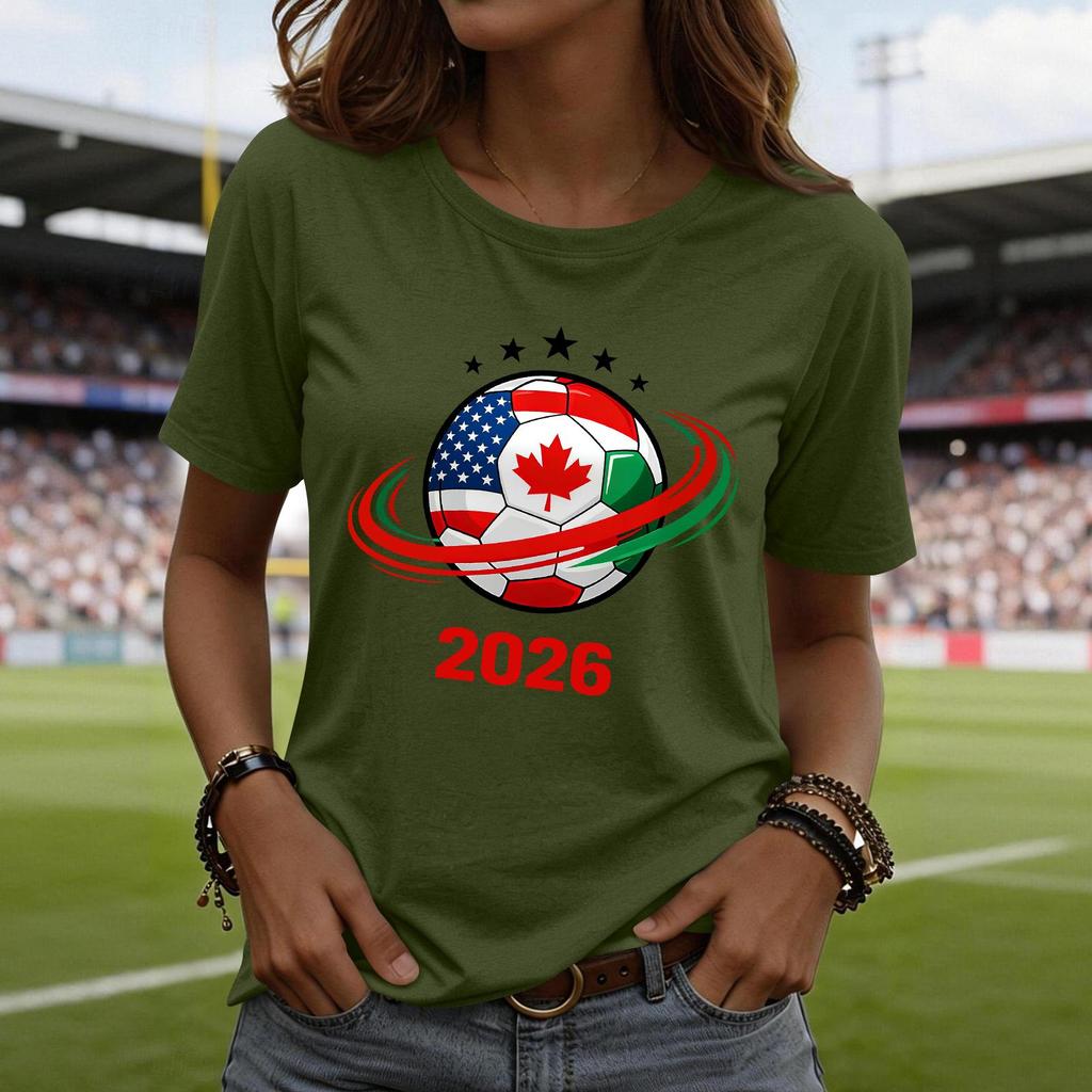 Women's Fashion Casual Printed Short Sleeve Round Neck Pullover Tops
